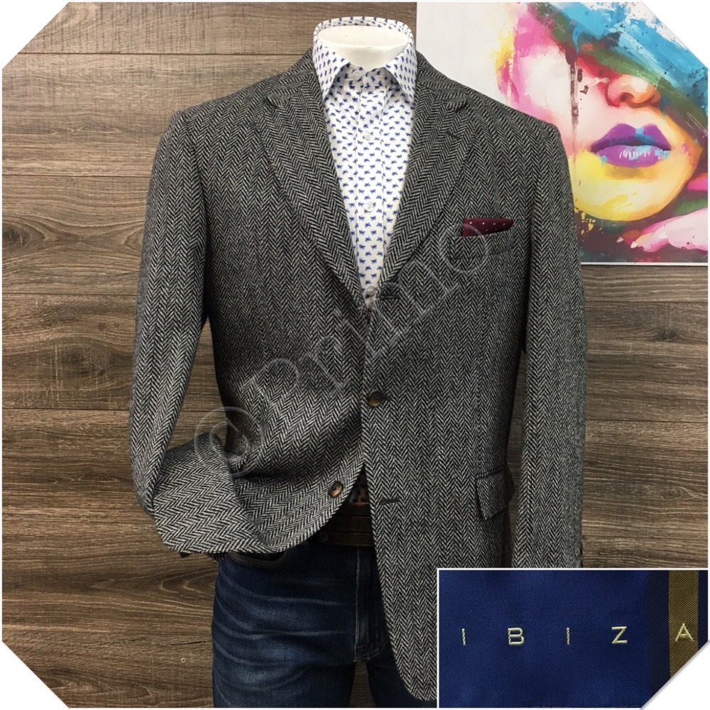 IBIZA Mens Tweed Blazer Sport‎ Coat Casual Jacket Size 44R Classic Wool Suit